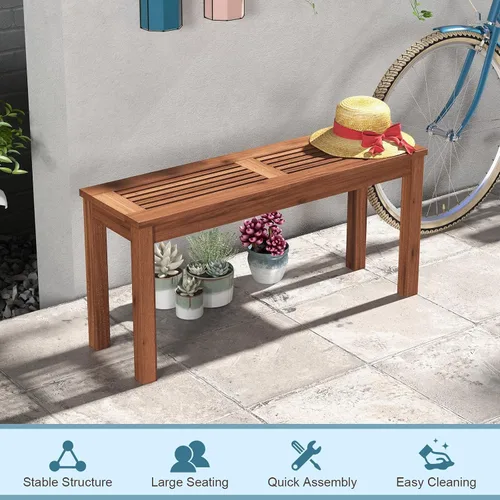 Miniatura 6 de RELAX4LIFE Banco de madera para exteriores, banco de patio con asiento de listones, marco de madera maciza resistente a la intemperie, banco