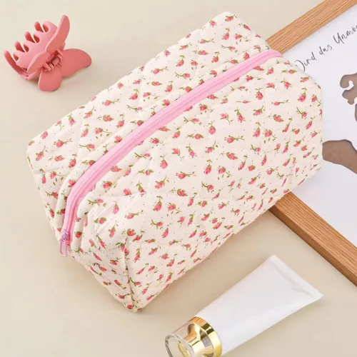 Miniatura 3 de Bolsa de maquillaje floral, bolsa de maquillaje acolchada floral, bolsa de cosméticos grande, bolsa de maquillaje de viaje de moda, bolsa de Flores