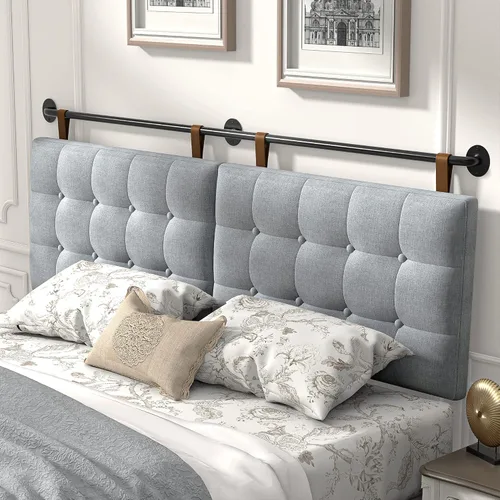Cabeceros para cama tamaño Queen, cabecero montado en la pared con tapicería de lino fino y acolchado de botones, cabecera de altura ajustable para