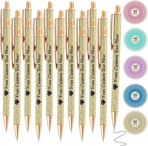 Miniatura 70 de Hasta 100 bolígrafos personalizados con nombre a granel, bolígrafo con purpurina de impresión personalizada, grabado gratis, texto con logotipo