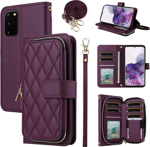 Miniatura 40 de Funda de Cartera para Samsung Galaxy S20 FE 5G de 6.5 Pulgadas con Correa para Muñeca, Billetera con Cremallera y más de 9 Ranuras para Tarjetas