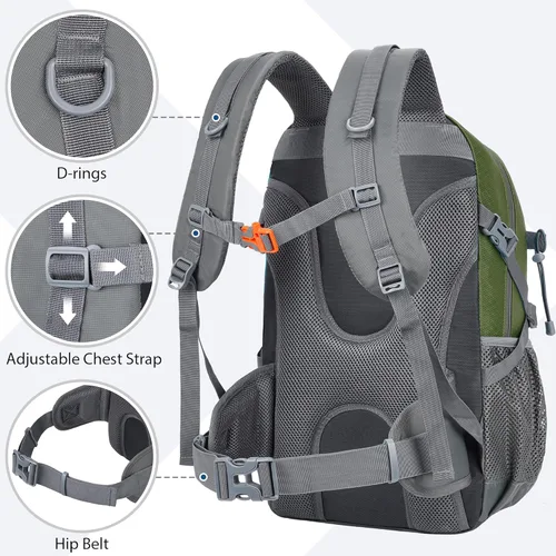 Miniatura 6 de Mochila de senderismo de 30 L, ligera, mochila de viaje pequeña para hombres y mujeres, para acampar al aire libre, mochilero, verde militar