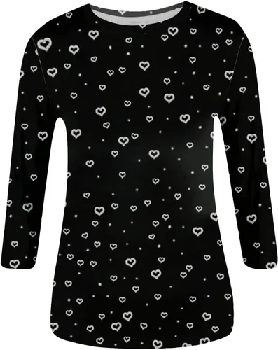 Miniatura 2 de Disfraz para el día de San Valentín, para mujer, casual, de siete mangas, para el día de San Valentín, estampado de cuello redondo, tops básicos