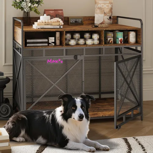 Miniatura 9 de Fulhope Muebles de Jaula para Perros, Mesa Auxiliar de Jaula para Perros de Madera Resistente de 48", Muebles de Perrera XL para Razas Grandes