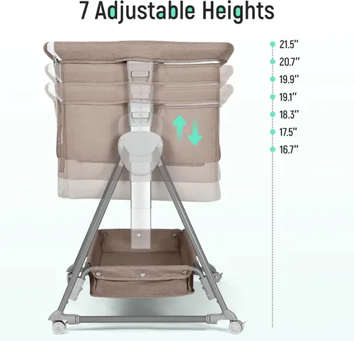 Miniatura 4 de Cowiewie Moisés Junto a la Cama, Moisés para Bebé con 7 Alturas Ajustables, Moisés Junto a la Cama para Bebé con Almacenamiento, Malla Transpirable