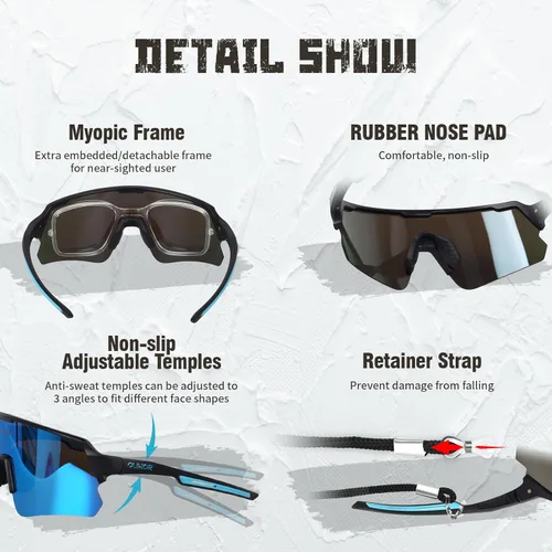 Miniatura 3 de Gafas de ciclismo polarizadas para hombres, mujeres y jóvenes, UV400, gafas de sol para bicicleta de montaña, MTB, correr, pesca, béisbol