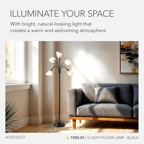 Miniatura 2 de Adesso Lámpara de pie con 5 pantallas móviles y brillo ajustable, iluminación perfecta para decoración de dormitorio, estudio de belleza y arte