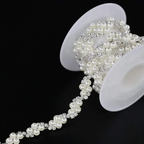 Miniatura 11 de Jerler Cadena de diamantes de imitación de cristal de 1 yarda, cuentas de perlas incrustadas para decoración de bricolaje y adornos de novia, ideal