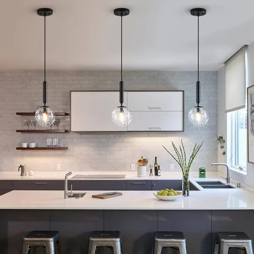 Miniatura 4 de Lámpara Colgante Negra Moderna Accesorio de Luz Colgante para Isla de Cocina de Mediados de Siglo con Lámpara Colgante de Globo Iluminación Colgante