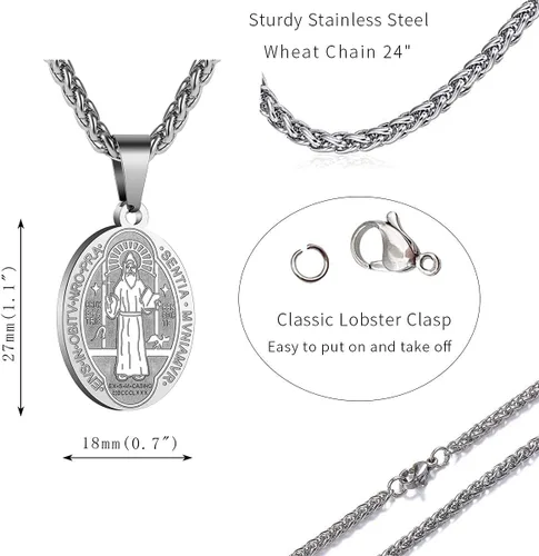 Miniatura 7 de P. BLAKE Collar ovalado de San Cristóbal, Miguel, José, Jude/Virgen María/José/Francisco/Patrick/Anthony/Benedict/Thomas para hombres y mujeres