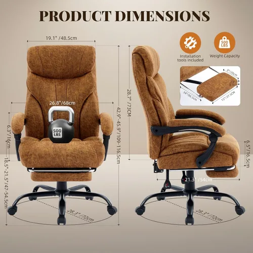 Miniatura 2 de Sillas de oficina grandes y altas con reposapiés, silla ergonómica para juegos de 500 libras de ancho, sillas de computadora ejecutivas reclinables