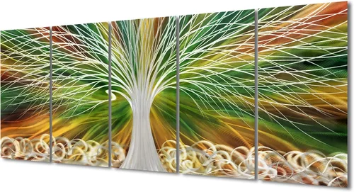 Miniatura 16 de Yihui Arts Arte abstracto de metal para pared, árbol de la vida, hecho a mano, 5 piezas, paneles grandes, grandes, únicos, de aluminio 3D, moderno