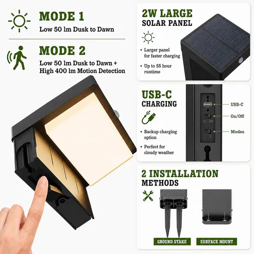 Miniatura 4 de Luces solares de sendero - Luces solares para pasarela para exteriores - Sensor PIR y dos modos de iluminación - Batería recargable que dura hasta