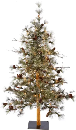 Miniatura 4 de Vickerman Árbol de Navidad artificial Dakota Alpine de 7 pies, luces LED de luz dura blanca cálida, árbol de Navidad alpino sintético, decoración