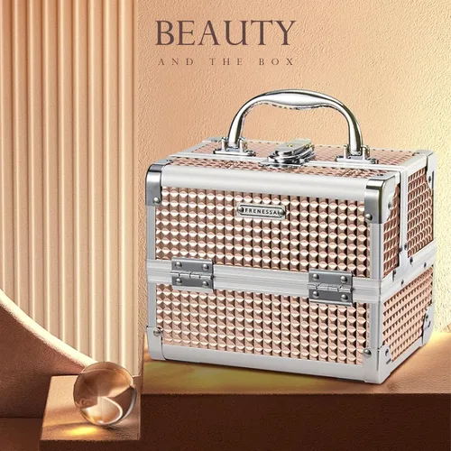 Miniatura 6 de FRENESSA Estuche de Maquillaje Tipo Maleta, Caja de Maquillaje Portátil con Espejo, Caja con Cerradura, Estuches de Maquillaje de Viaje Tipo Maleta