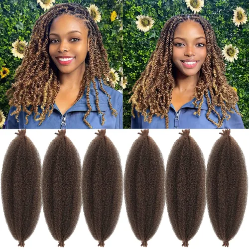 Miniatura 31 de Marley Twist - Cabello trenzado marrón Spring Twist de 18 pulgadas, cabello Marley para rastas suaves de imitación mariposa, cabello trenzado rizado