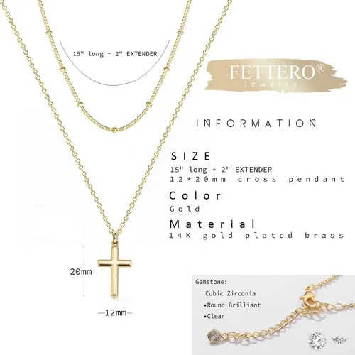 Miniatura 23 de Fettero - Collar con dije de cruz de fe, chapado en oro de 14 K, cadena fina, minimalista, simple, pequeña, para oración, regalo de joyería religiosa