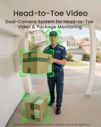Miniatura 2 de youkey Timbre inalámbrico sin suscripción, timbre de video de doble cámara 2K con timbre, ver visitante y paquete a la vez, WiFi 5G, almacenamiento
