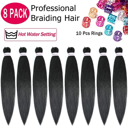 Miniatura 2 de Alrence Cabello estirado para hacer trenzas, trenza larga de 30 pulgadas, 8 paquetes, extensiones profesionales de trenzado de cabello sintético, 1b#