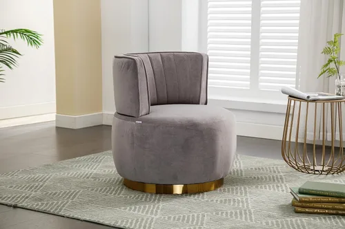 Miniatura 3 de NewCosmos Sillas giratorias de 360 grados para sofá, sillones redondos con tapizado ancho, silla de tela de terciopelo esponjoso para sala de estar