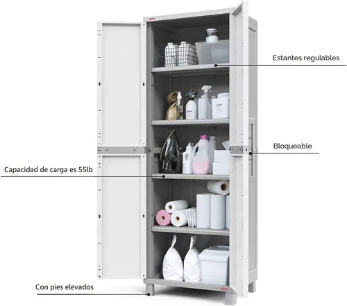 Miniatura 6 de Keter - Armario de almacenamiento con puertas y estantes para la lavandería, garaje, accesorios de baño, armario y organización del hogar, blanco