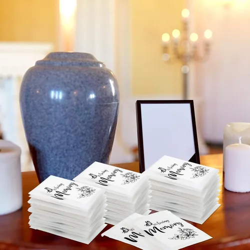Miniatura 7 de Eaasty Paquete de 60 pañuelos faciales funerarios en pañuelos de bolsillo de memoria amorosa, recuerdos funerarios de viaje a granel, paquetes