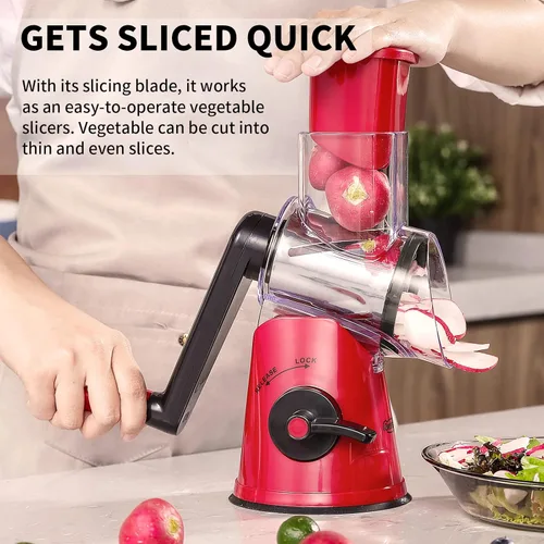 Miniatura 4 de Rallador rotativo de queso, 3 en 1 triturador de queso, rotativo con asa, trituradora de mandolina vegetal para verduras, queso, nueces