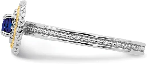 Miniatura 3 de Anillo de plata de ley 925 maciza y oro amarillo de 14 quilates, apilable, azul zafiro creado, anillo de eternidad