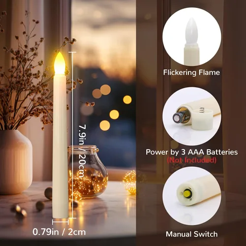 Miniatura 2 de PChero - Velas LED sin llama con temporizador remoto, 7.9 pulgadas, color marfil Funciona con pilas, flotante, parpadeante, boda, Halloween, 6
