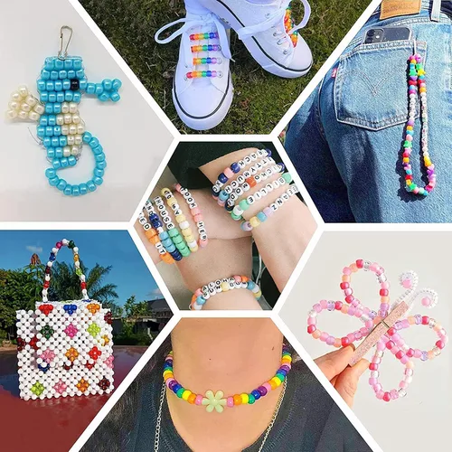 Miniatura 5 de Cuentas de pony de colores para pulseras de amistad, 1000 unidades de cuentas de plástico coloridas de 0.236 x 0.325 pulgadas para hacer joyas