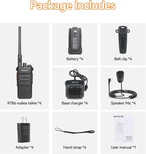 Miniatura 8 de Retevis Radio RT86 de 2 vías de largo alcance, radio profesional Walkie Talkies con micrófono, radios bidireccionales resistentes, alta potencia