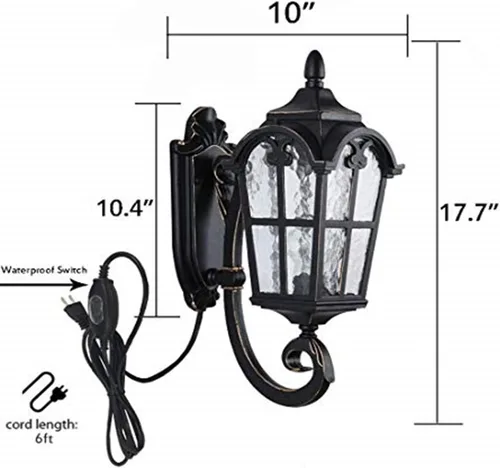 Miniatura 2 de Kiven Lámpara de pared para interiores y exteriores, color negro, romana, de 17.71 pulgadas de alto, impermeable, para patio y porche, lámpara
