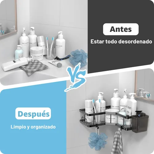 Miniatura 5 de AKTECKE Organizador de esquina para ducha, paquete de 2 estantes organizadores de esquina de ducha adhesivos, estante de almacenamiento de ducha