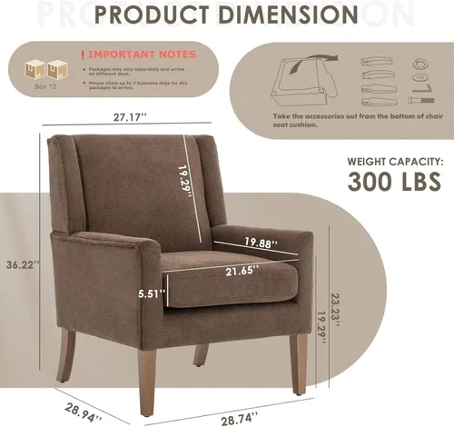 Miniatura 2 de COLAMY Juego de 2 sillas modernas con respaldo alto tipo wingback para sala de estar, sillón de acento tapizado en tela, silla de sofá individual