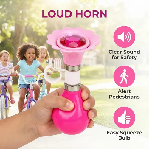 Miniatura 2 de Bocina de bicicleta para niños, campana de bicicleta para niños con 2 asas de bicicleta, accesorios de bicicleta para niñas o niños (rosa)