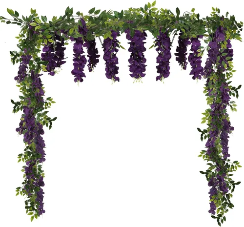Miniatura 9 de Flores artificiales de seda, guirnalda de glicina de seda, 2 unidades, 5.91 pies, enredaderas de glicina falsas, champán, glicina artificial, vid