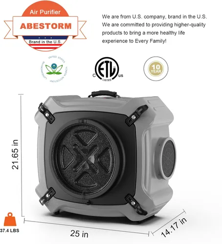 Miniatura 8 de Abestorm Depurador de aire con prefiltro MERV-10, filtro HEPA/carbón activado para uso comercial/industrial, máquina de aire negativo apilable