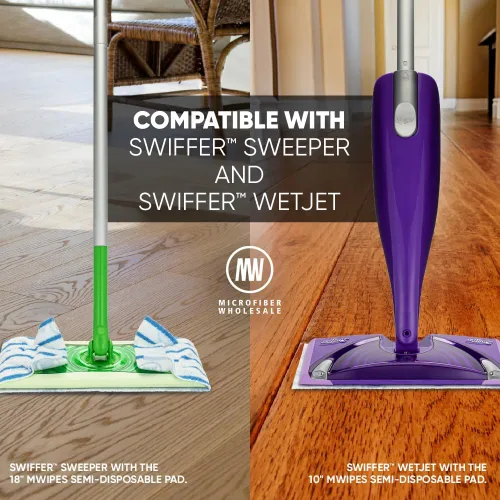 Miniatura 4 de Almohadillas de microfibra semidesechables MWipes de 10 pulgadas para trapeador, compatibles con Swiffer Wet Jet, cabezales planos de repuesto
