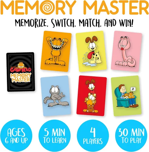 Miniatura 2 de AQUARIUS Garfield Memory Master Card Game – Divertido juego de fiesta familiar para niños, adolescentes y adultos – Regalo de noche de juego