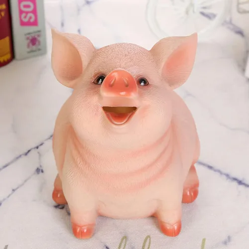 Miniatura 5 de Bonita alcancía con forma de cerdo, alcancía rosa, alcancía de animales, pequeña alcancía para niñas y niños, banco de ahorros de resina (M)