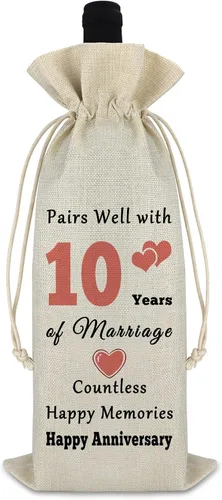 Gfhzdmf Regalo de boda de 10º aniversario para esposa, marido, bolsa de vino, regalo de matrimonio de 10 años para mujeres y hombres, bolsa de