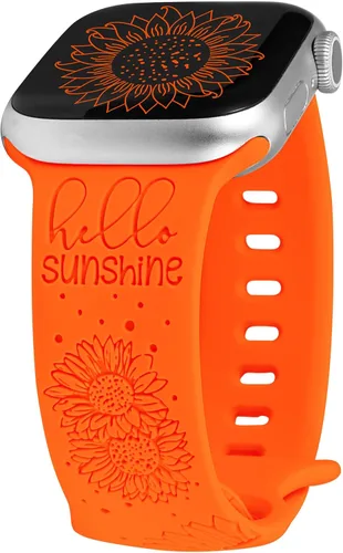 TOYOUTHS Correa de silicona con grabado de girasol compatible con correas de Apple Watch de 1.654, 1.614, 1.575 y 1.496 pulgadas para mujer, diseño