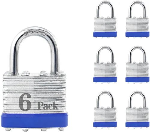 Miniatura 18 de ZonRo Candados con llave de acero laminado, cerraduras iguales con llave, 1-9/16 pulgadas de ancho, candados de grillete normal, paquete de 6, aro