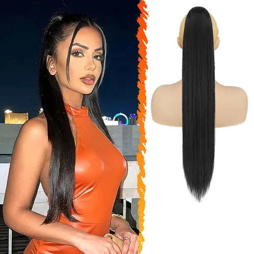 Miniatura 16 de BARSDAR Extensión de cola de caballo corta y recta - Extensiones de pelo con cordón de 16 pulgadas, rubio para mujeres - Extensiones de pelo Rubio