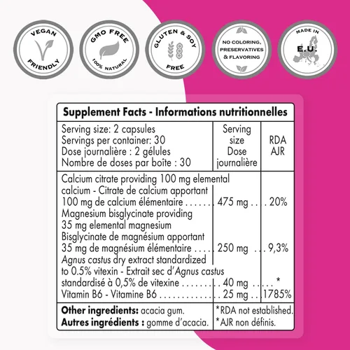 Miniatura 3 de SuperSmart - Comodidad premenstrual (fórmula avanzada) - Suplemento Vitex Chasteberry para mujeres - Vitex Agnus-Castus y vitamina B6 Sin OMG