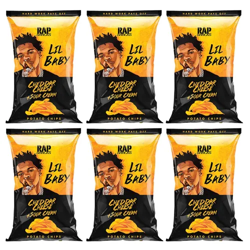 Miniatura 3 de Rap Snacks Lil Baby - Queso cheddar + papas fritas de crema agria, bolsas de 2.5 onzas, paquete de 6