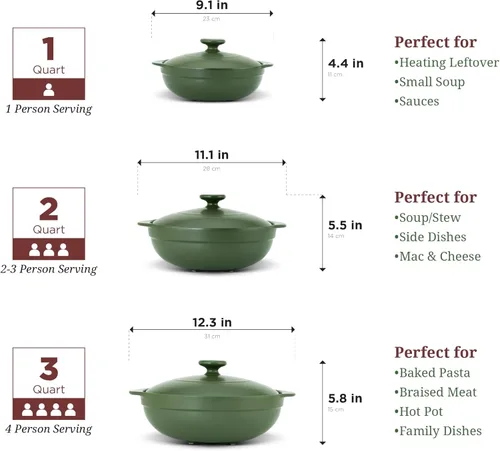 Miniatura 6 de MINH LONG Olla de horno holandés de porcelana de 2 cuartos con tapa, olla de arcilla no tóxica para cocinar en estufa de gas e infrarrojos, sin Luna