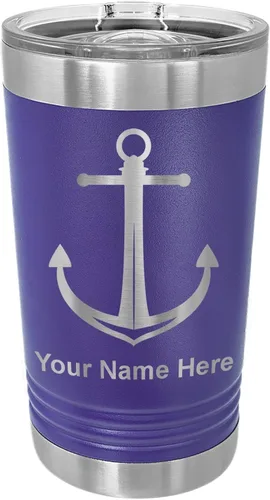 Miniatura 16 de LaserGram Vaso de pinta aislado al vacío de 16 onzas, ancla de barco, grabado personalizado incluido (negro)