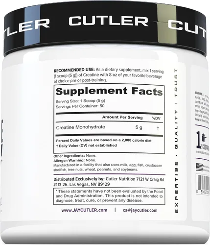 Miniatura 3 de Cutler Nutrition Monohidrato de creatina pura, 0.18 onzas por porción, 50 porciones, mejorador muscular de primera calidad que mejora el rendimiento