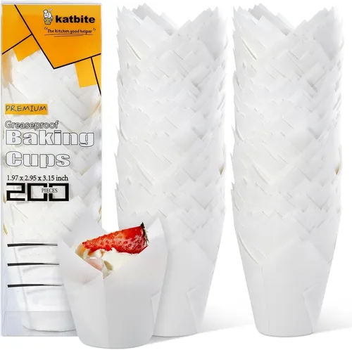 Miniatura 15 de Katbite 200 forros para cupcakes de tulipán, soportes para magdalenas, tazas para hornear, envoltura de cupcakes para fiestas, bodas, cumpleaños
